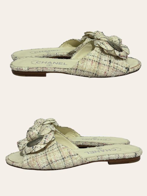 Chanel Camellia Tweed Slides SZ 36