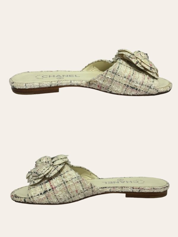 Chanel Camellia Tweed Slides SZ 36