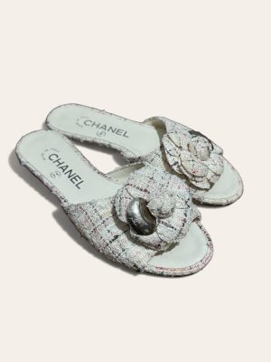 Chanel Camellia Tweed Slides SZ 36