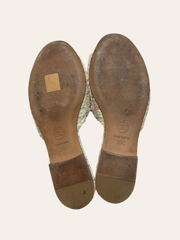 Chanel Camellia Tweed Slides SZ 36