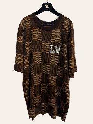Louis Vuitton Damier Short-Sleeves Crewneck with LV Crystal Patch