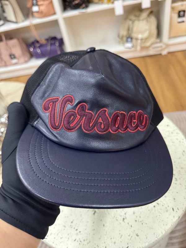 Versace Leather Mesh Logo Hat