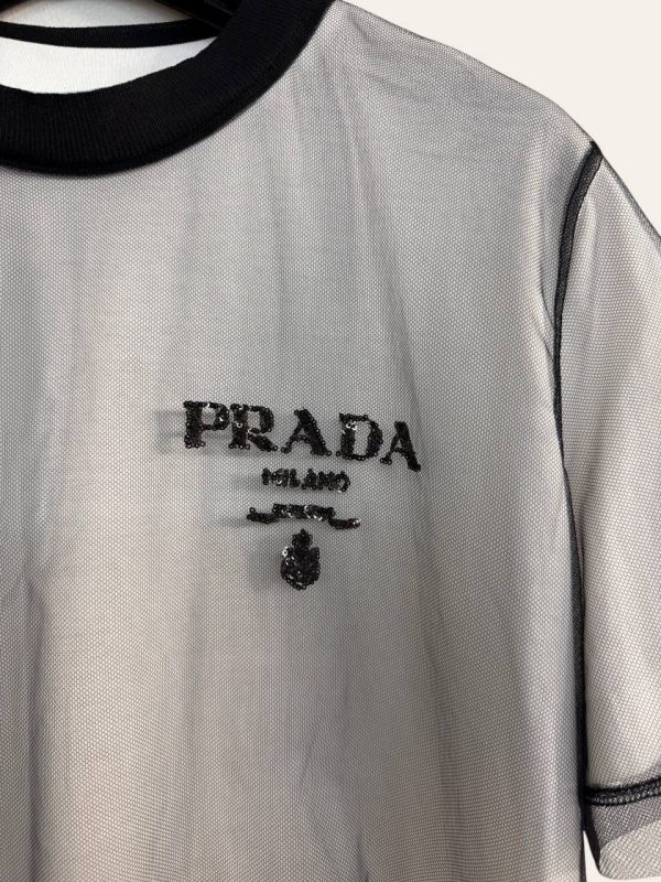 Prada Logo Double Layer Mesh T-Shirt