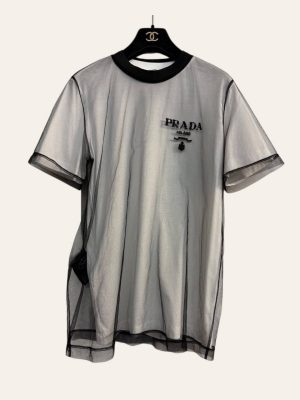 Prada Logo Double Layer Mesh T-Shirt