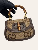 Gucci Jumbo GG Monogram Bamboo Top Handle 2 Way Bag