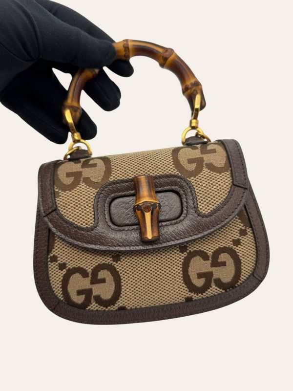 Gucci Jumbo GG Monogram Bamboo Top Handle 2 Way Bag