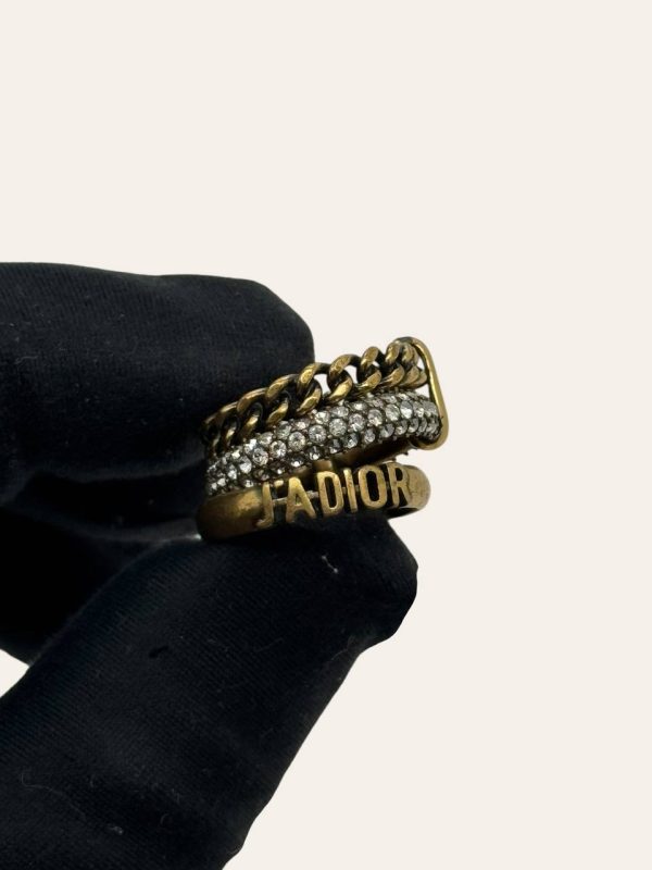 Dior Triple Jadior Rhinestone Pearl Ring