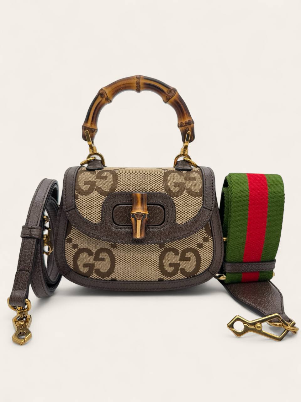 Gucci Jumbo GG Monogram Bamboo Top Handle 2 Way Bag