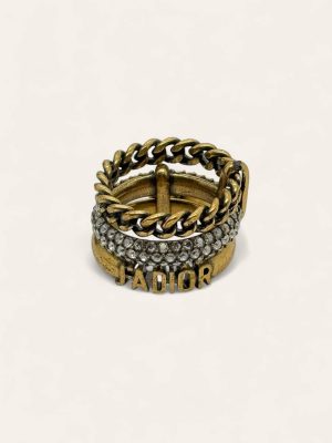 Dior Triple Jadior Rhinestone Pearl Ring