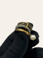 Dior Triple Jadior Rhinestone Pearl Ring