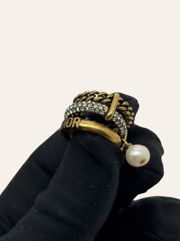 Dior Triple Jadior Rhinestone Pearl Ring
