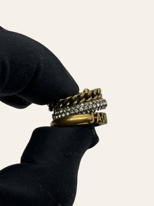 Dior Triple Jadior Rhinestone Pearl Ring