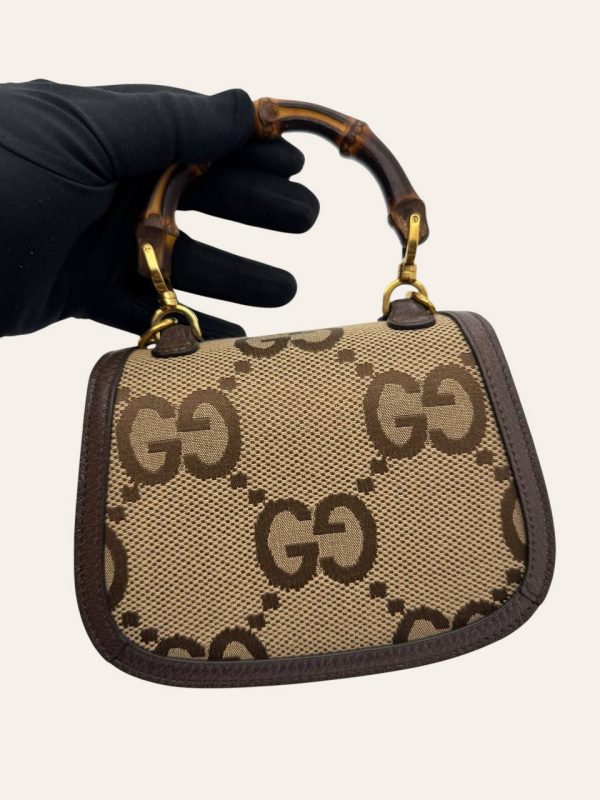 Gucci Jumbo GG Monogram Bamboo Top Handle 2 Way Bag