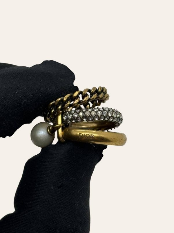 Dior Triple Jadior Rhinestone Pearl Ring
