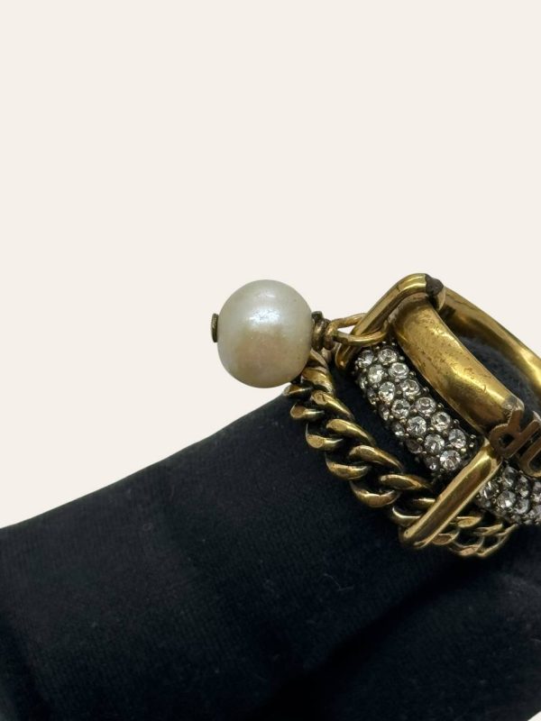 Dior Triple Jadior Rhinestone Pearl Ring
