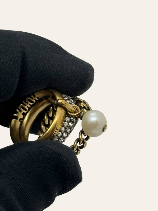Dior Triple Jadior Rhinestone Pearl Ring