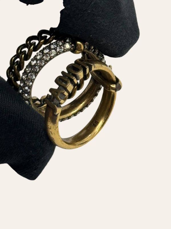 Dior Triple Jadior Rhinestone Pearl Ring
