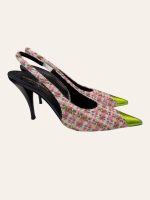 Saint Laurent Vesper Tweed Slingback Heels Size 37.5