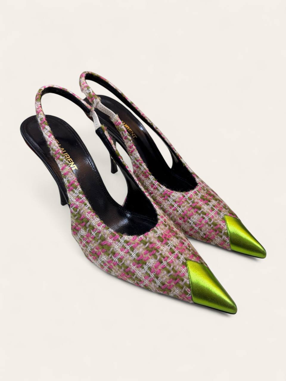 Saint Laurent Vesper Tweed Slingback Heels Size 37.5