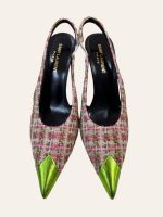 Saint Laurent Vesper Tweed Slingback Heels Size 37.5
