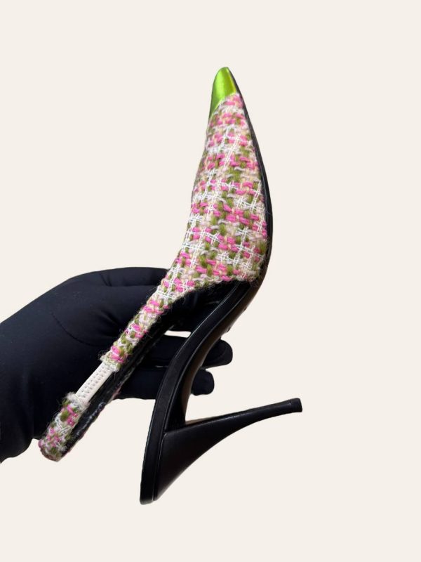 Saint Laurent Vesper Tweed Slingback Heels Size 37.5
